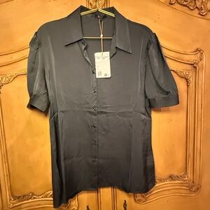 Quince Elegant Black Button-Up Blouse
